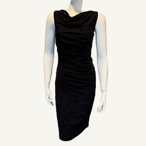 DVF Gloria Black Ruched Midi Sheath Dress Size 2